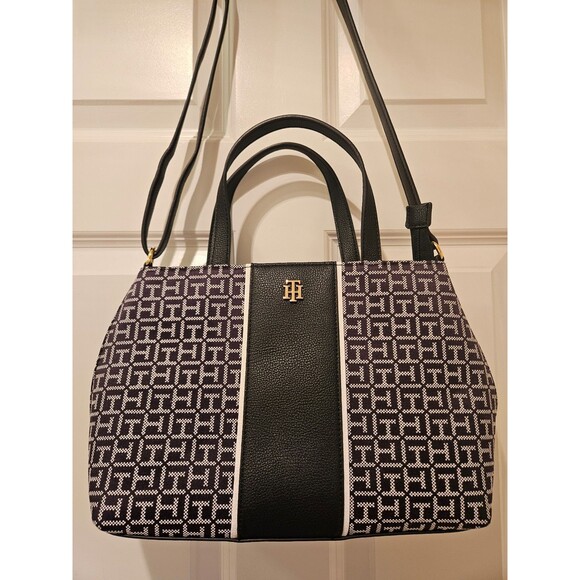 Tommy Hilfiger Purse 90's Y2K Fashion Black & White Shoulder Strap Top Handle - Picture 2 of 7